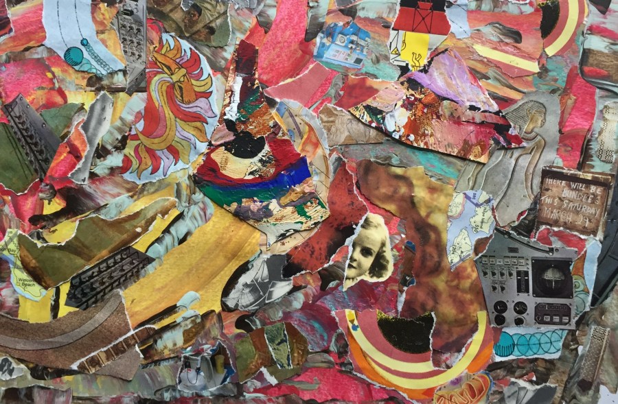 A colorful collage featuring a variety of elements
